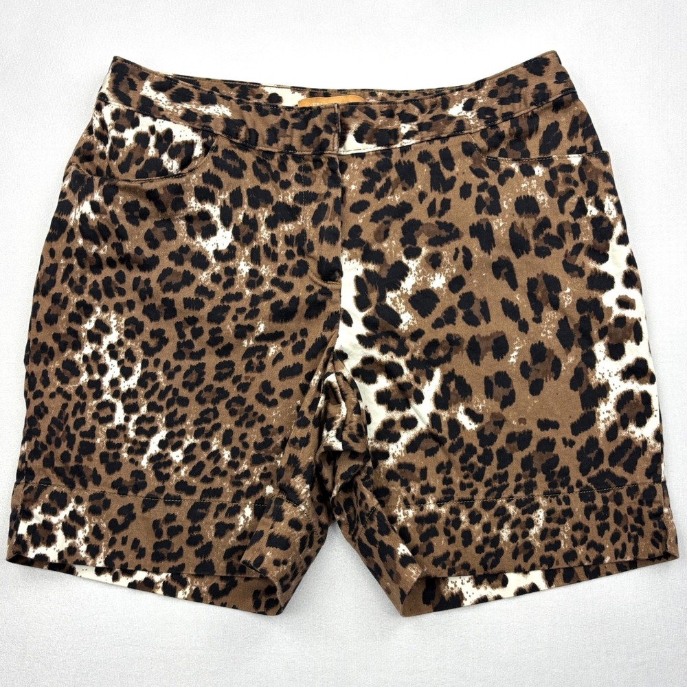 Ellen Tracy Shorts Womens 6 Brown Leopard Cheetah Animal Print Stretch Bermuda